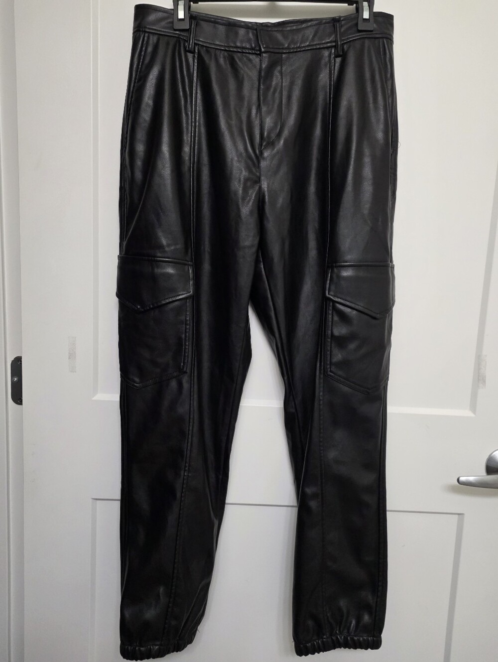 Black Faux Leather Cargo Jogger Pants